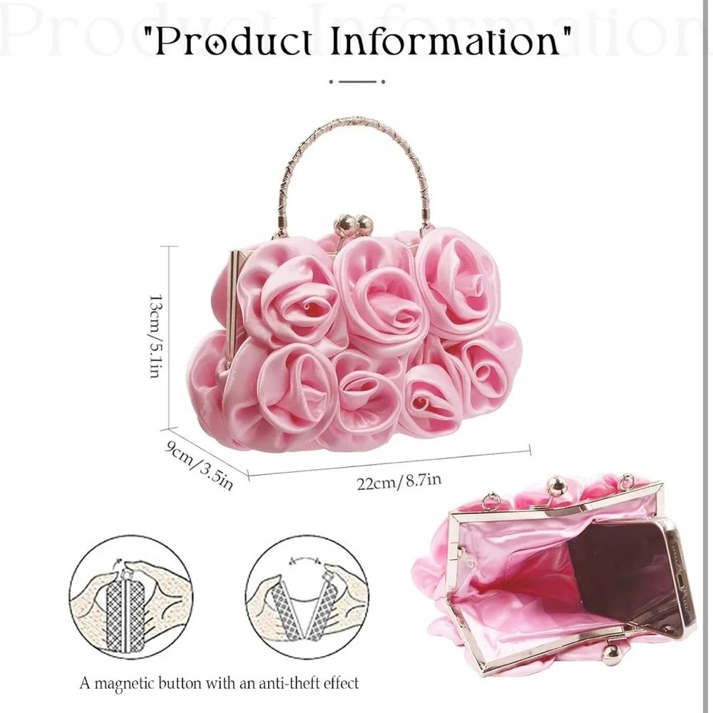 Women Evening Clutch Bag Floral Satin Small Purses with Detachable Strap